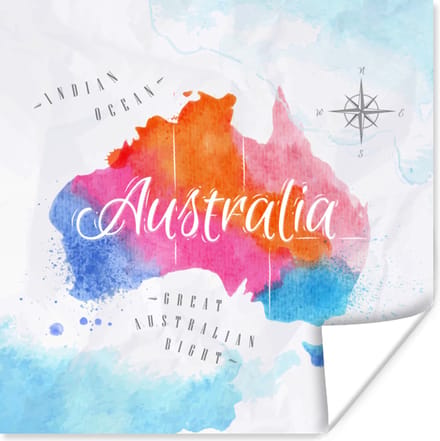 Muurdecoratie - Olieverf - Wereldkaart - Australië - 50x50 cm - Poster