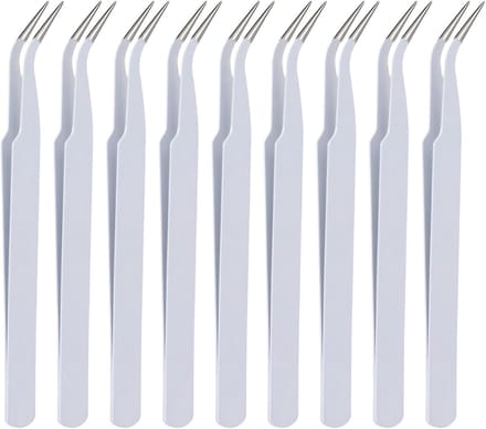 Wimperpincetten Set - Precisie Pincet - Wimper Verlengingen - Gebogen Punten Ontwerp - 12.5 cm Lengte - Wit