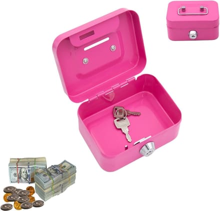 Kleine Geldcassette - Metalen Kluisje - Veilig Opbergen - Met Sleutelslot - 115 cm - Roze
