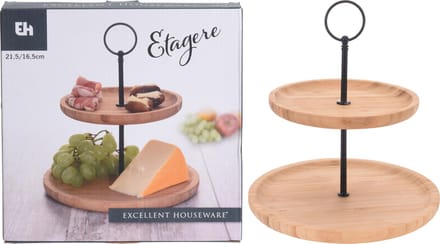 Excellent Houseware - Bamboe Etagere - 2-laags - 24 cm - Dekoratief