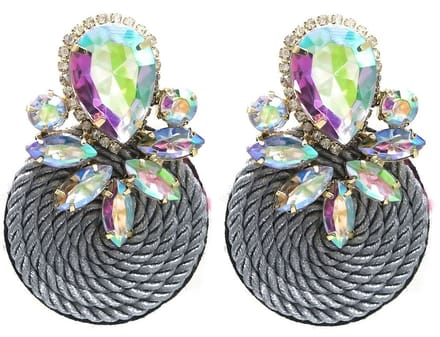 Statement Oorbellen Rond - Kralen - 7x4 cm - Grijs