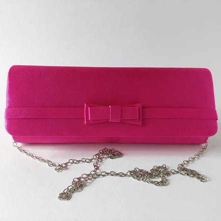 Clutch Dames - Langwerpig Fuchsia Satijn - Luxe Avondtas met Vlinderstrikje
