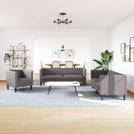 vidaXL - 3-delige - Loungeset - Chesterfield-stijl - kunstleer - grijs
