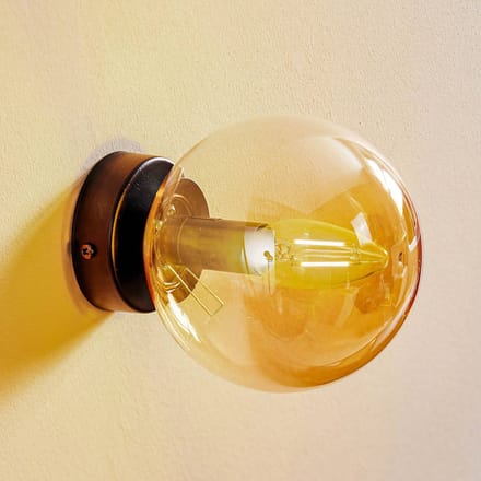EMIBIG LIGHTING Wandlamp Glassy, zwart, amber, glas, E14, Ø 14 cm