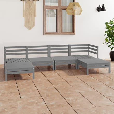 vidaXL - 6-delige - Loungeset - massief - grenenhout - grijs