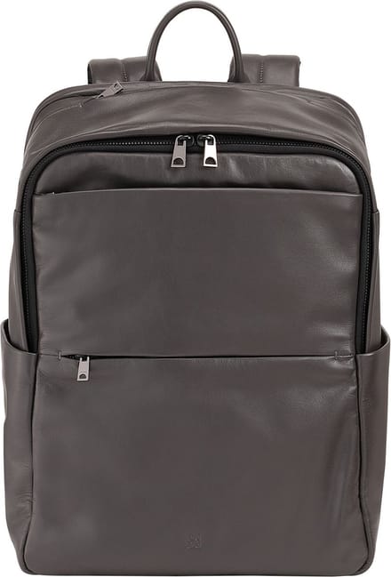 DuDu - Groot Leren Rugzak - Laptopvak - Zilver Kleurig