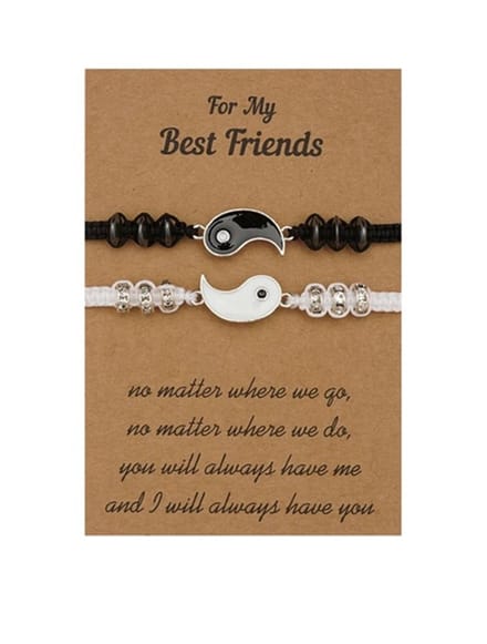 Yin Yang Vriendschapsarmbanden – Set van 2 – Zwart/Wit – BFF Armband met Vriendschapskaart – EmmyRovi