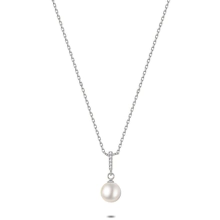 Twice As Nice Halsketting in zilver, parel en steentjes 40cm+5cm