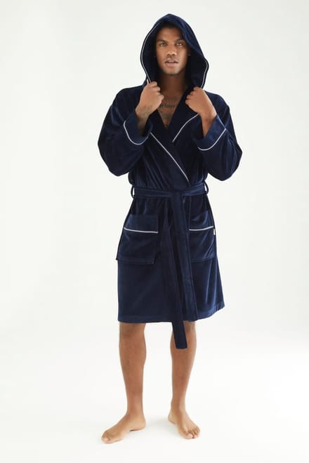 Heren Badjas Louis / Velour Katoen / donker blauw / XXXL