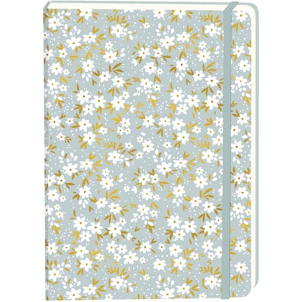 Notitieboek witte bloemen A5 lijn 92 pagina's softcover grijs