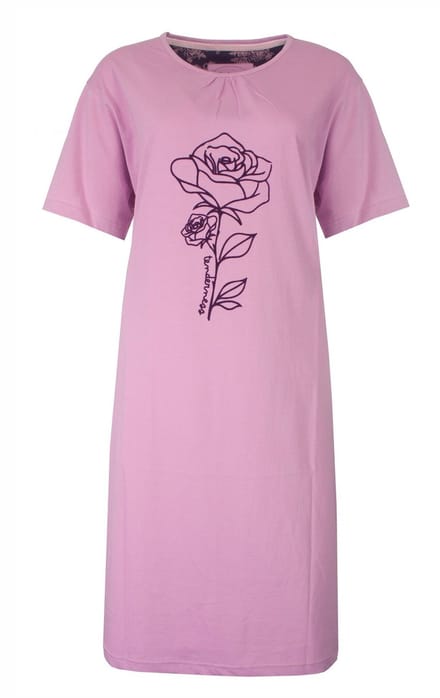 Tenderness Dames Nachthemd - Roos Print - Korte Mouwen - Lila - Maat S