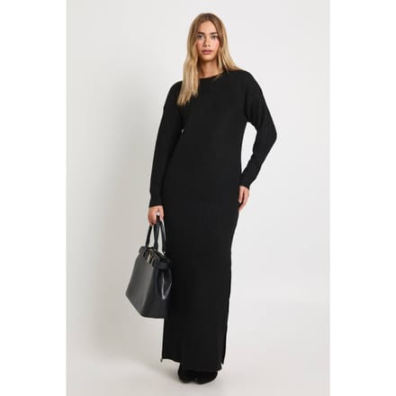 boohoo Dames Zachte Rib Maxi Gebreide Jurk | Black | Maat: 10