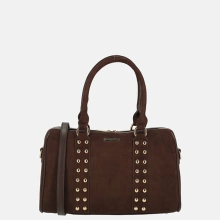 Flora & Co bowling suedine handtas studs chocolat