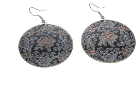 Behave - Oorbellen hanger zwart blauw bloemenprint - Boho chic 5,8 cm