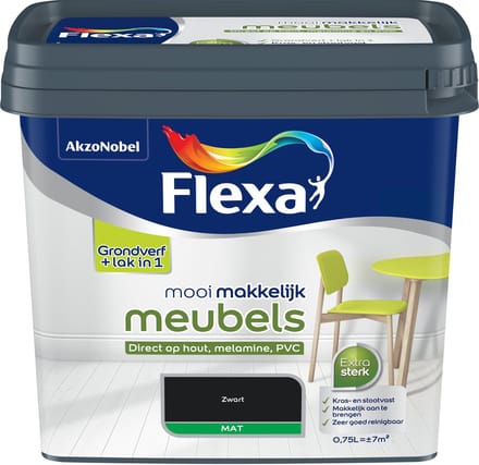 Flexa Houtlak Mooi Makkelijk Meubels - Mat - Zwart - 750ml