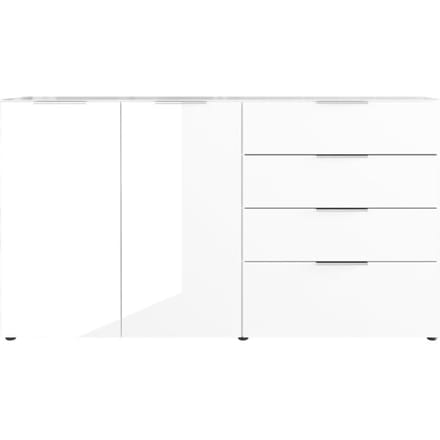 Dressoir, met 4 laden en 2 deuren, glazen front en bovenblad, B 1840 x D 420 x H 1020 mm, wit
