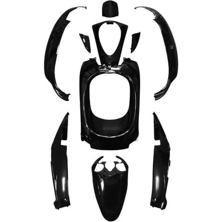 Kuipset P2R voor Scooter Sym 50 Mio 4T vóór 2020 10 delen zwart glanzend Nieuw