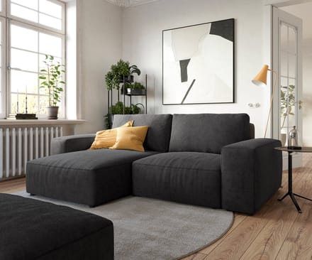 Hoeksofa Lanzo microvezel zwart 230x155 cm met variabele recamière en hocker