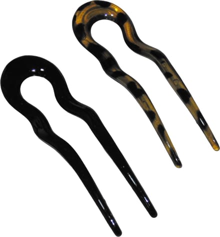 Haarpinnen zwart-lichtbruin set van 2 stuks. - lengte 13 cm / breedte 4 cm