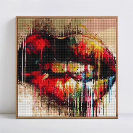 Peinture diamant au point de croix, image de bouche colorée en strass, broderie diamant 30x30CM black