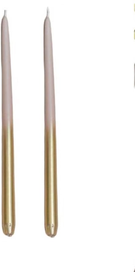 Cactula set van 2 chique dinerkaarsen getaperd extra lang 30 cm Nude met gouden finish