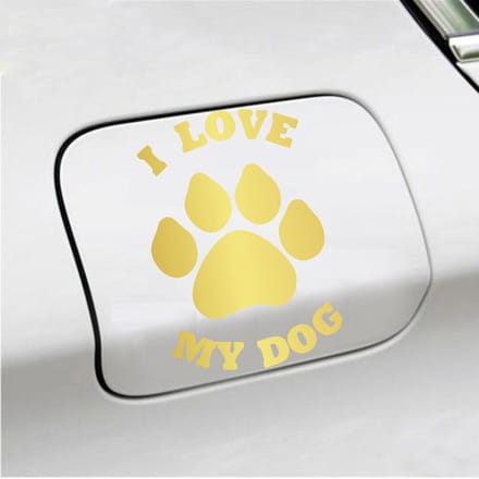 Bumpersticker - I Love My Dog - 13,9 X 9,3 - Goud