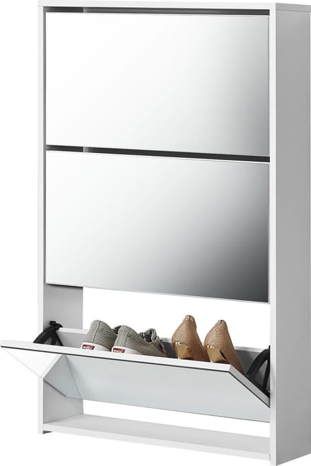 Schoenenkast met spiegels 3 vouwdeuren 102,5x63x17 wit