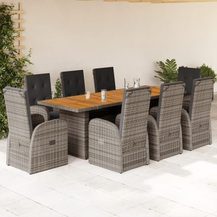 vidaXL - 9-delige - Tuinset - met - kussens - poly - rattan - grijs