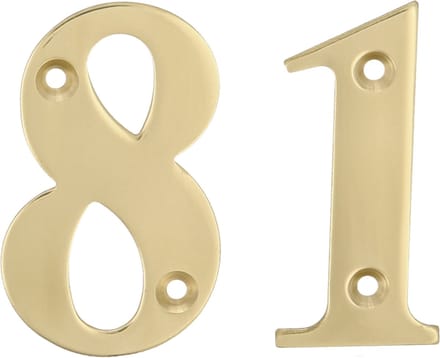 AMIG Huisnummer 81 - massief messing - 5cm - incl. bijpassende schroeven - gepolijst - goudkleur