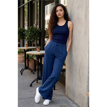 Gestructureerde Brede Pantalon met Touwtjes in de Taille