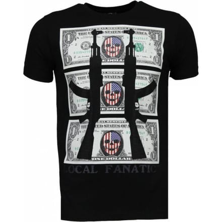 AK-47 Dollar - Rhinestone T-shirt - Zwart