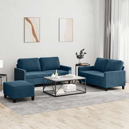 vidaXL - 3-delige - Loungeset - met - kussens - fluweel - blauw
