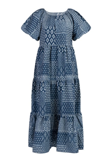 Dreimaster Maxi-jurk met korte mouwen Dames Donker marineblauwe print