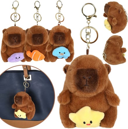 Tasbedeltje CABYBARA, PLUCHE SLEUTELHANGER, rugzakbedeltje 13 cm