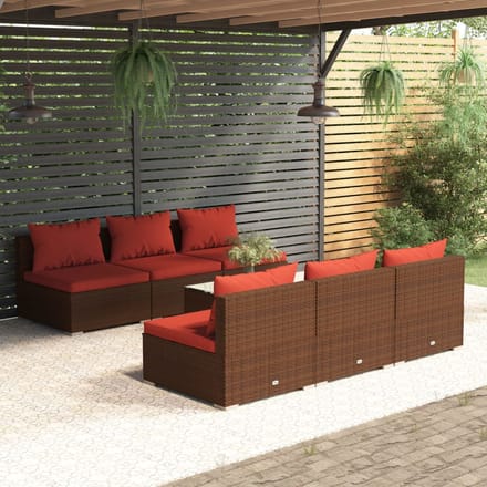 vidaXL - 7-delige - Loungeset - met - kussens - poly - rattan - bruin