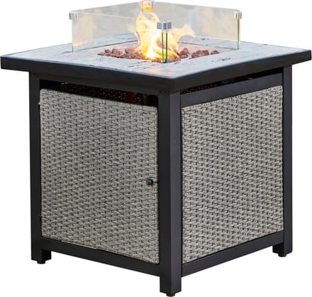 Teamson Home Vierkant Rotan Gas Vuurtafel - Met Windscherm, Lavastenen & Omslag