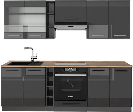 Vicco Fame-Line Complete keukeneenheid – 235 cm, WB Eik Antraciet Hoogglans
