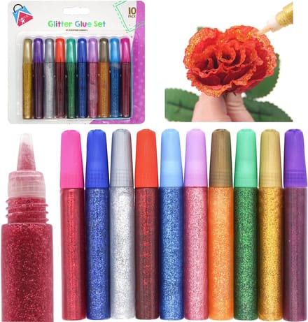 Set van 10 Glitterlijm Pennen voor Knutselen, Kaarten Maken en Decoreren