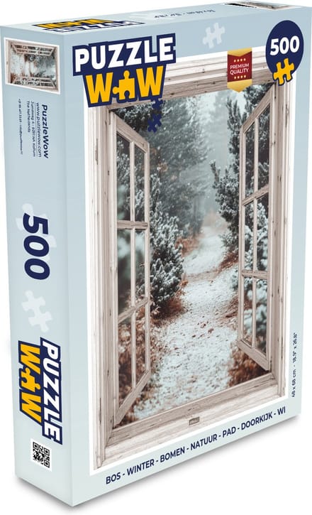 Puzzel Bos - Winter - Bomen - Natuur - Pad - Doorkijk - Wit - Legpuzzel - Puzzel 500 stukjes