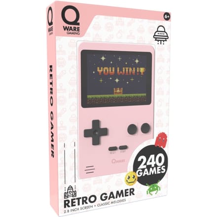 Qware - Retro Gamer - Retro Spelcomputer - Retro Console - Mini Spelcomputer - 2.8 inch - 8-Bit - 240 Games - Klassiek - Nostalgie - Spelletjes - Roze