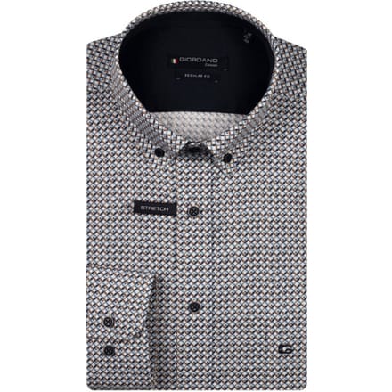 Giordano - Lange mouw overhemd - Mannen - M - Blauw - Katoen - 527020