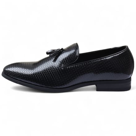 Zwarte formele loafers met kwastjes voor heren, instappers van leer