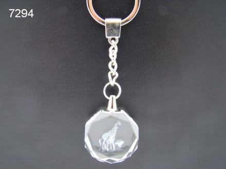 Sleutelhanger 3D Laser Gravure Giraffe – Glas – 2,5 cm – Met Geschenkdoosje