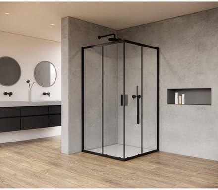 FugaFlow Efficiente Vetro Douchecabine - 80x80x200cm - hoekinstap - helder glas - profiel - mat zwart