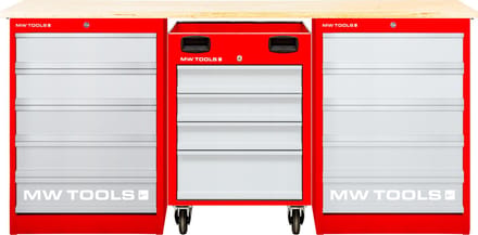 Modulaire werkbank Multiplex met 2 ladekasten 5L en 1 gereedschapswagen 4L 2000 mm MW Tools MOD20L55M