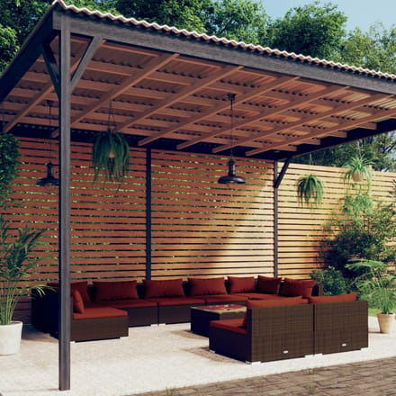vidaXL - 10-delige - Loungeset - met - kussens - poly - rattan - bruin