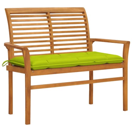 vidaXL - Tuinbank - met - heldergroen - kussen - 112 - cm - massief - teakhout
