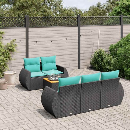vidaXL - 6-delige - tuinbankset - met - kussens - van - zwart - polyrotan
