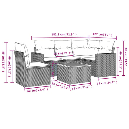 vidaXL - 6-delige - Loungeset - met - kussens - poly - rattan - beige