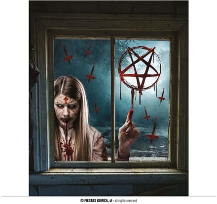 Fiestas Horror raamstickers bezeten meisje - 30 x 40 cm - herbruikbaar - Halloween thema decoratie/versiering